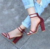 Thick Heeled Serpentine High Heel Sandals, Color:36(Wine Red)