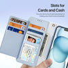 For iPhone 15 Plus DUX DUCIS Lawa Series 2 in 1 Wallet Zipper Detachable MagSafe Phone Case with Lanyard(Light Blue)