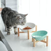 Elevated Ceramic Cat & Dog Bowl, 18cm Blue, 600ml - Bamboo Stand