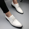 Men Business Dress Shoes Crocodile Leather Shoes Pointed Strips Brock Casual Shoes, Size:46(White)