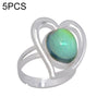 5 PCS Temperature Sensitive Discoloration Adjustable Open Ring(Heart Gem)