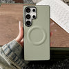 For Samsung Galaxy S25 Ultra 5G Magsafe Magnetic Plain Leather Phone Case(Light Green)