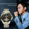 OLEVS 6663 Men Multifunctional Waterproof Hollow Steel Strap Mechanical Watch(Black + Gold)