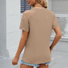 Summer Women Round Neck Flower Lace Patchwork Short Sleeve T-Shirt, Size: M(Khaki)