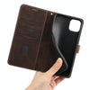 For iPhone 11 Pro Grid Stitching Leather Phone Case with Lanyard(Brown)