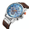 CURREN M8291 Chronograph Watches Casual Leather Watch for Men(White case blue face)