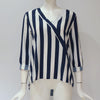 Women Striped Shirt Long Sleeve V-neck Shirts Casual Tops Blouse, Size:XXL(Navy Blue)