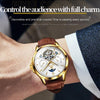 OLEVS 6663 Men Multifunctional Waterproof Hollow Leather Strap Mechanical Watch(White + Brown)