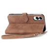 For Samsung Galaxy S25 Edge 5G Embossed Flower Zipper Leather Phone Case(Brown)