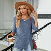Autumn And Winter Round Neck Button Split Loose Long-Sleeved T-Shirt Top, Size: XXL(Blue)