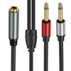 0.3m 6.35mm TRS Stereo Female to 2 x 6.35mm TS Male Mono Audio Adapter Cable(Black)