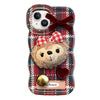 For iPhone 13 Plaid 3D Plush Doll Silicone Phone Case(Bear)