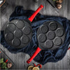 Seven-hole Breakfast Pan Multifunctional Flat Bottom Frying Pan Non-stick Egg Dumpling Pan(Black Smiley Pattern)