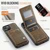 For iPhone 14 AutSpace A12 MagSafe Magnetic RFID Card Bag Phone Case(Coffee)