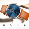 OLEVS 5869 Men Business Waterproof Genuine Leather Strap Quartz Watch(Blue + Brown)
