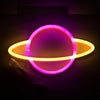 LED Planet Neon Light Bedroom Universe Shape Decoration Night Light(Warm White + Pink Light)