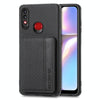 For Samsung Galaxy A10S Carbon Fiber Magnetic Card Bag TPU+PU Shockproof Back Cover Case with Holder & Card Slot & Photo Frame(Black)