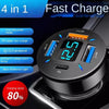 4 in 1 USB QC3.0 Digital Display Car Fast Charger