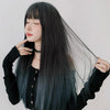 Wig Female Long Hair Gradient Air Bangs Full Top Long Straight Hair(Lake Blue Feather 66cm)