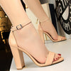 BIGTREE Women Shoes Summer High Heels Simple Chunky Sexy Nightclub Ankle Strap Sandals, Size: 36(Nude)