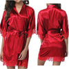 Half Sleeve Robe Women Faux Silk Pajama Sexy Night Dress, Size:L(Red)