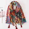 180 X 85cm  Women Cotton And Linen Scarf Retro Splicing Bohemian Printed Silk Shawl SL2202-026