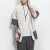 Retro Hanfu Seven-quarter Sleeve Cotton Linen Solid Stitching Youth Men Cardigan Coat, Size:XL(White)
