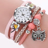 Ladies Small Dial Circle Owl Pendant Bracelet Watch(Pink)