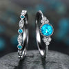 2 PCS/Set Women Fashion Zircon Gemstone Ring 7(Lake Blue)