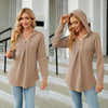 Autumn Winter V-Neck Loose Long Sleeve Hooded Sweatshirt Women Outerwear, Size: XL(Khaki)