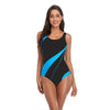 Women Comfortable Triangle One-Piece Swimsuit With Chest Pad, Size: XL(Black+Lake Blue)