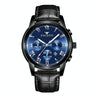 FNGEEN 4006 Men Trendy Waterproof Quartz Watch(Black Leather Black Steel Blue Surface)