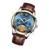 FNGEEN 4001 Men Watch Multi-Function Quartz Watch, Colour: Brown Leather Gold Blue Surface