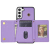 For Samsung Galaxy S22 5G Three Fold Card Bag Phone Case with Long Lanyard(Purple)