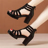 Women Chunky Heel Sandals Anti-slip Fish Mouth High Heels Soft Bottom Open Toe Sandals, Size: 37(Black)