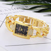 Square Dial Diamond Plated Hollow Alloy Bracelet Strap Quartz Watch for Women(Gold belt black surface)