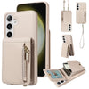 For Samsung Galaxy S25+ 5G Crossbody Lanyard Zipper Wallet Leather Phone Case(Beige)