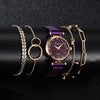 Ladies Magnet Buckle Watch Casual Flower Dial Watch Alloy Mesh Quartz Watch(Purple+No.1 Bracelet)