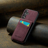 For Samsung Galaxy S25+ 5G Fierre Shann FS-023 Crazy Horse Card Holder Back Cover PU Phone Case(Wine Red)