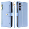For Samsung Galaxy S25+ 5G Sheep Texture Cross-body Zipper Wallet Leather Phone Case(Blue)