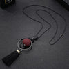 Women Tasseled Necklace Sweater Chain(Black)