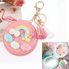 PU Leather Double-sided Folding Mirror Rainbow Tassel Makeup Mirror Keychain(Pink)