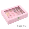 Home Glass Lid Flannel Storage Jewelry Box With Lid(9 Grids Pink)