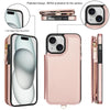 For iPhone 15 Double Flap Zipper RFID Leather Phone Case with Short Lanyard(Rose Gold)