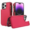 For iPhone 14 Pro Double Flap Zipper RFID Leather Phone Case with Short Lanyard(Red)