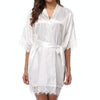 Half Sleeve Robe Women Faux Silk Pajama Sexy Night Dress, Size:M(White)