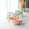 Ceramic Pet Bowl with Bamboo Stand, 18cm, White, 600ml, Cat & Dog