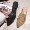 Metal Buckled Suede Pointed Slipper, Shoe Size:37(Black)