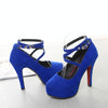 Women Shoes Round Toe Stiletto High Heels, Size:34(Blue)