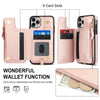 For iPhone 11 Pro Double Flap Zipper RFID Leather Phone Case with Short Lanyard(Rose Gold)